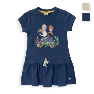 Abito bambina Disney Frozen vestitino stampato Elsa e Anna in cotone Bio 5444